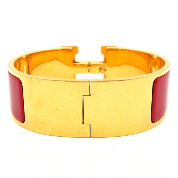 HERMES Clic Clac H Gold Red Hardware Patent Leather Bangle - Picture 3 of 11